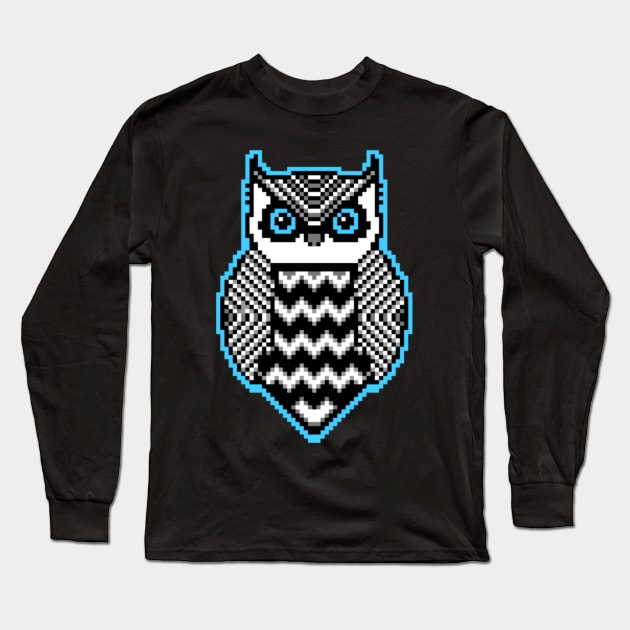Pixel Owl Pattern Long Sleeve T-Shirt by Contentarama